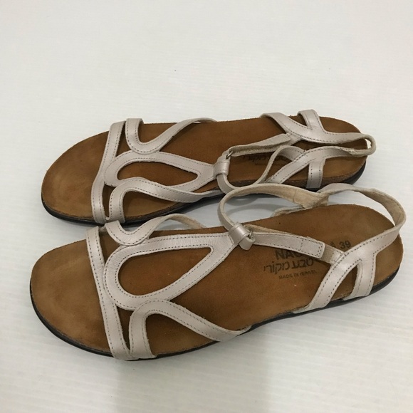 Naot Tamara White Gladiator Sandal Riveted Hook Loop Cork Leather Size L8 - Picture 3 of 6